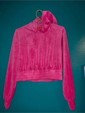 Cropped Plush Hoodie in Vibrant Hot Pink medium